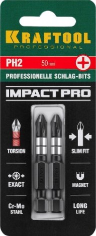 Бита для заворачивания KRAFTOOL Impact Pro PH2 50мм, 2шт. [26191-2-50-S2]