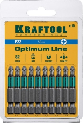 Бита для заворачивания KRAFTOOL Optimum Line PZ2 50 мм, 10 шт. [26124-2-50-10]