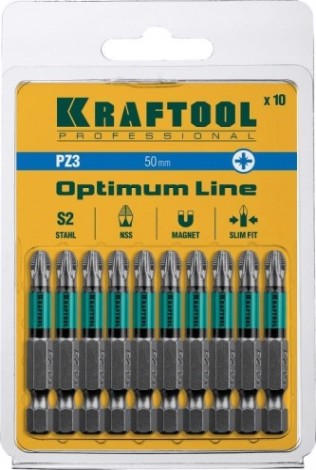 Бита для заворачивания KRAFTOOL Optimum Line PZ3 50 мм, 10 шт. [26124-3-50-10]