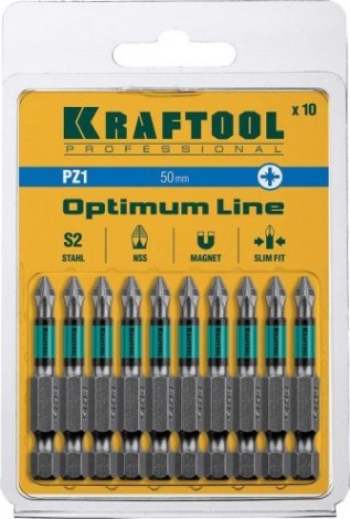 Бита для заворачивания KRAFTOOL PZ1, тип хвостовика E 1/4", 50 мм,10 шт (блистер) 26124-1-50-10 [26124-1-50-10]