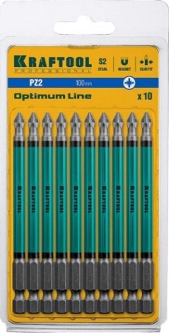 Бита для заворачивания KRAFTOOL PZ2, тип хвостовика E 1/4", 100 мм,10 шт (блистер) 26124-2-100-10 [26124-2-100-10]