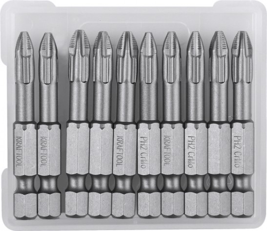 Бита для заворачивания KRAFTOOL X-DRIVE PH2 торсионные кованые, обточенные, 50мм, 10шт. [26121-2-50-10]