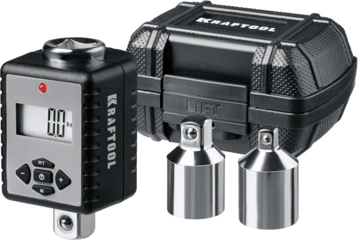 Динамометрический адаптер KRAFTOOL 64044-200 электронный "digital-a" с переходниками, 1/2", нм