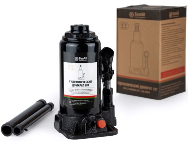 Домкрат бутылочный БелАК 10 тонн TUV 2 клапана, 200/390 мм (БАК.00032) [БАК.00032]
