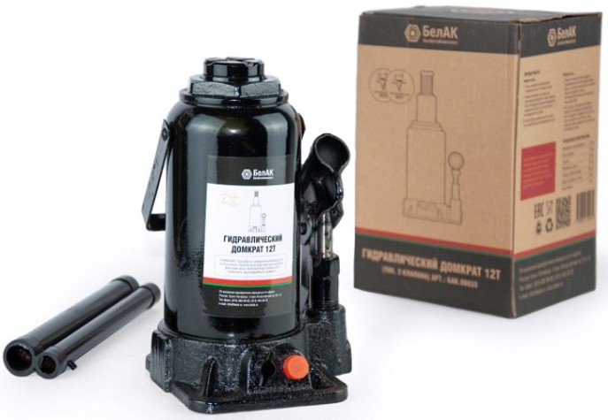 Домкрат бутылочный БелАК 12 тонн TUV 2 клапана, 205/405 мм (БАК.00033) [БАК.00033]