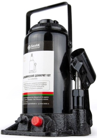 Домкрат бутылочный БелАК 15 тонн TUV 2 клапана, 225/435 мм (БАК.00034) [БАК.00034]