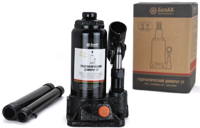 Домкрат бутылочный БелАК 2 тонны TUV 2 клапана, 145/290 мм (БАК.00026) [БАК.00026]