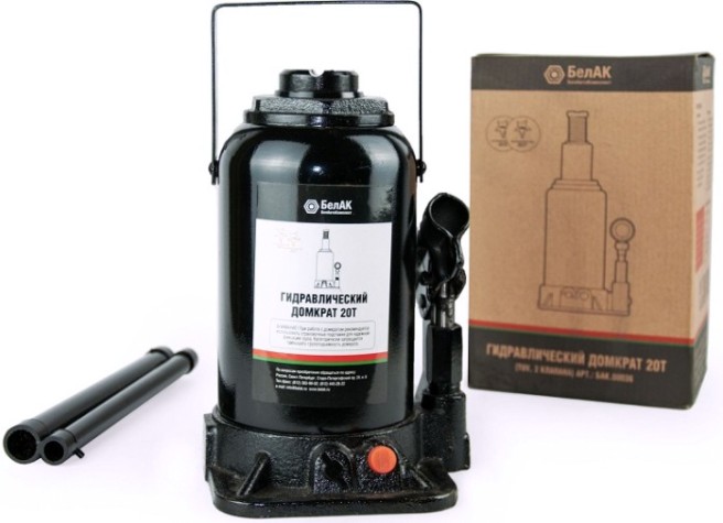 Домкрат бутылочный БелАК 20 тонн TUV 2 клапана, 230/450 мм (БАК.00036) [БАК.00036]