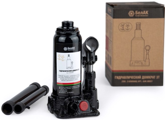 Домкрат бутылочный БелАК 3 тонны TUV 2 клапана, 170/345 мм (БАК.00027) [БАК.00027]