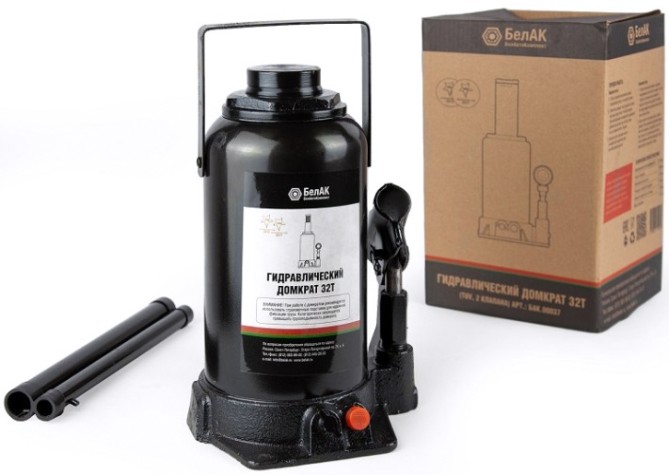 Домкрат бутылочный БелАК 32 тонн TUV 2 клапана, 255/400 мм (БАК.00037) [БАК.00037]