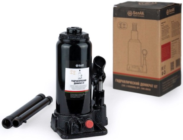 Домкрат бутылочный БелАК 6 тонн TUV 2 клапана, 180/360 мм (БАК.00030) [БАК.00030]