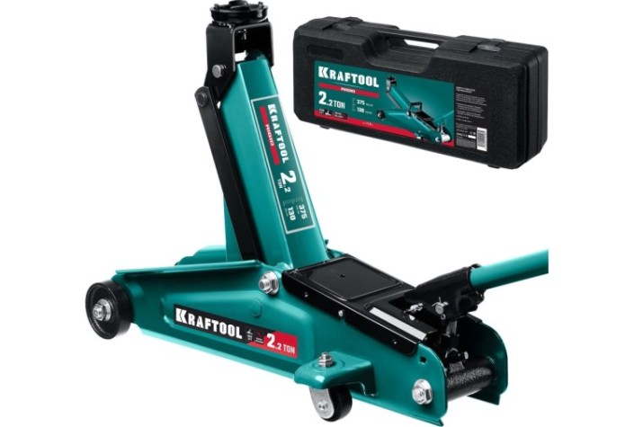 Домкрат подкатной KRAFTOOL 43452-2-K с увеличенным подъемом, в кейсе