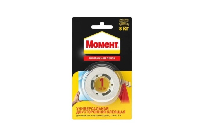Двусторонняя монтажная лента МОМЕНТ 3001745 белая 19мм, 1м [Б0067441]
