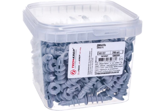 Дюбель Tech-KREP 14 х 32 DRIVA РА пластмассовый со сверлом [136390]