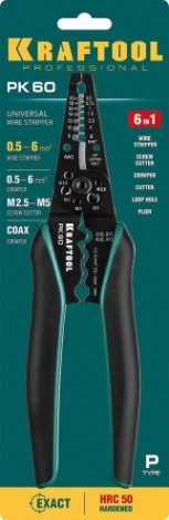 Клещи для снятия изоляции KRAFTOOL PK-60 многофункциональные, 0.5-6 мм2 [22658]