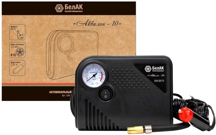 Компрессор автомобильный БелАК Аквилон-10 12 В, 60 Вт, 22 л/мин БАК.99172 [БАК.99172]