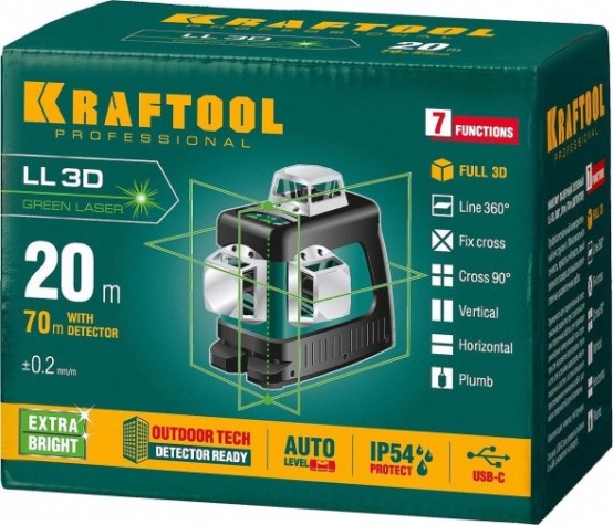 Лазерный уровень KRAFTOOL LL 3D зеленый [34641]