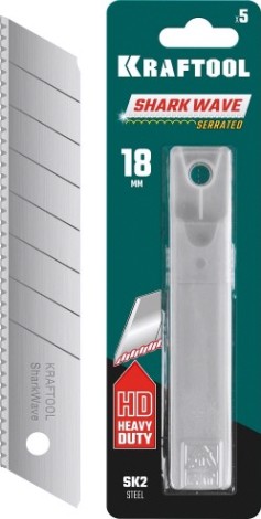 Лезвие для ножа KRAFTOOL Shark Wave 18 мм серрейторное, 5 шт. [09604-18-S5]