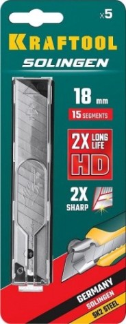 Лезвие для ножа KRAFTOOL SOLINGEN сегментированные ширина 18 мм, 15 сегментов, пласт [09606-18-S5_z02]