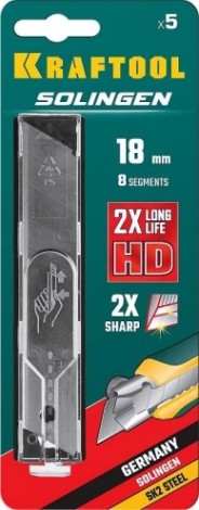 Лезвие для ножа KRAFTOOL SOLINGEN сегментированные ширина 18 мм, 8 сегментов, 5 шт, [09605-18-S5_z02]