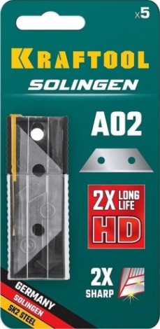 Лезвие для ножа KRAFTOOL SOLINGEN трапециевидные тип а02, 5 шт, [09627-S5_z02]