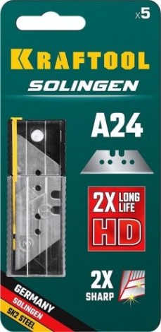 Лезвие для ножа KRAFTOOL SOLINGEN трапециевидные тип а24, 5 шт, [09625-S5_z02]