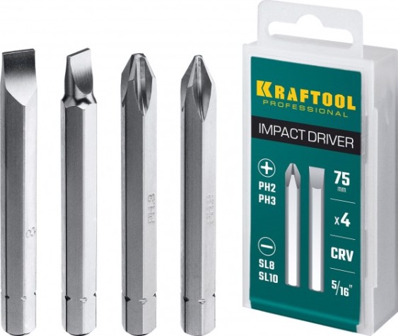 Набор бит KRAFTOOL для ударной отвертки 75 мм 4 шт. [25552]