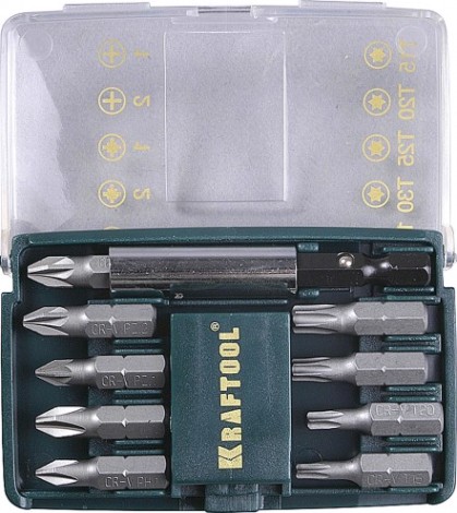 Набор бит KRAFTOOL двухсторонние в пласт. держателе, cr-v, 9 пред. [26060-H10]