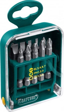 Набор бит KRAFTOOL EXPERT 26136-H11 в мобильном бит-боксе с клипсой, cr-v, 50мм, 11 пр [26136-H11]