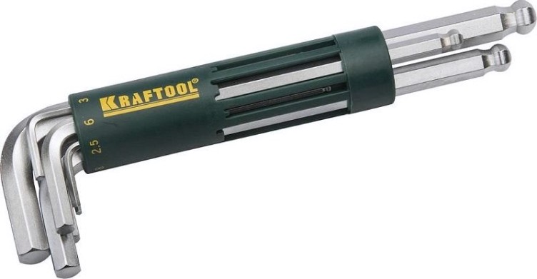 Набор ключей шестигранных KRAFTOOL Cr-Mo ключи имбусовые длинные с шариком, сталь, держател [27431-2_z01]