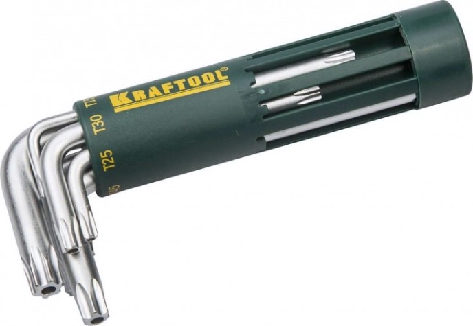 Набор ключей TORX KRAFTOOL Cr-Mo ключи имбусовые короткие, сталь, держатель-рукоятк [27433-1_z01]