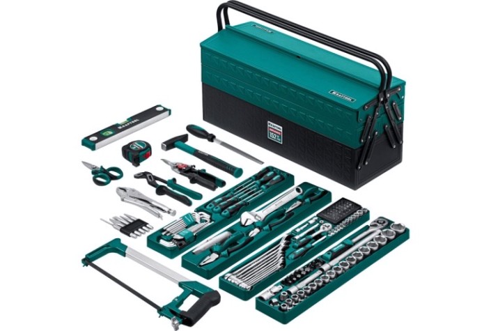 Набор столярно-слесарного инструмента KRAFTOOL GRAND-152 (1/2"+1/4"), универсальный 152 пр. [27978-H152]