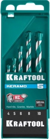 Набор сверл по керамограниту KRAFTOOL KERAMO с твердосплавной пластиной, 5 шт.(4-10мм) [29175-H5]