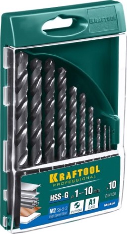 Набор сверл по металлу KRAFTOOL 29651-H10 hss-g, 10шт (1-10мм)