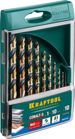 Набор сверл по металлу KRAFTOOL 29656-H10 hss-co(8%), cobalt 10шт.(1-10мм)