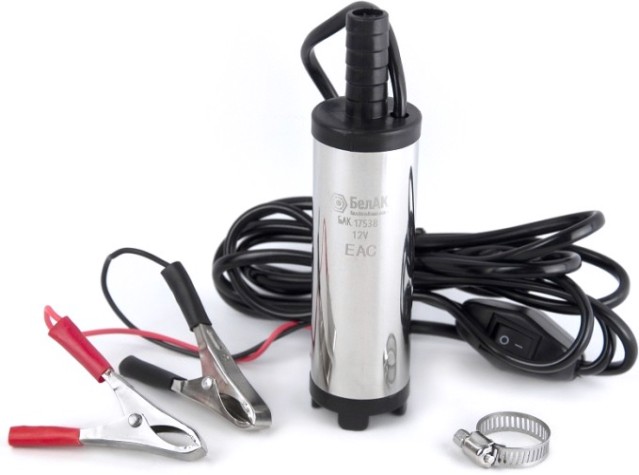 Насос перекачки топлива БелАК 12V D38 погружной, съемный фильтр, для канистр (БAK.17538) [БАК.17538]