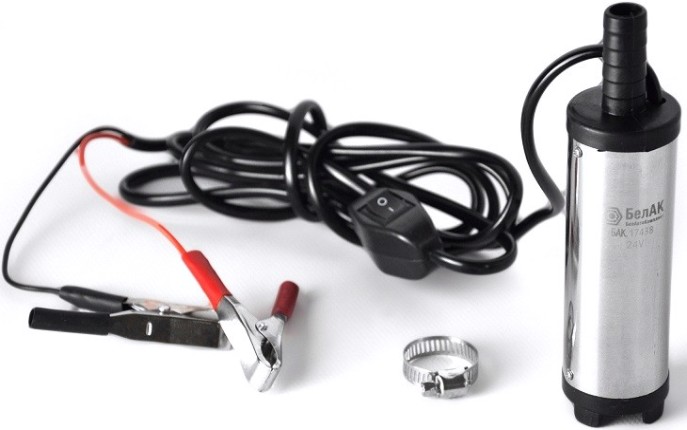 Насос перекачки топлива БелАК 24V D38 погружной, съемный фильтр, для канистр (БAK.17438) [БАК.17438]