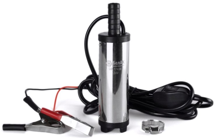 Насос перекачки топлива БелАК 24V D38 погружной, съемный фильтр, для канистр (БAK.17438) [БАК.17438]
