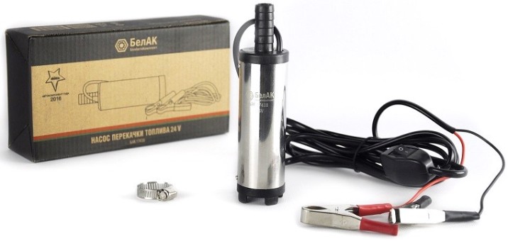 Насос перекачки топлива БелАК 24V D38 погружной, съемный фильтр, для канистр (БAK.17438) [БАК.17438]