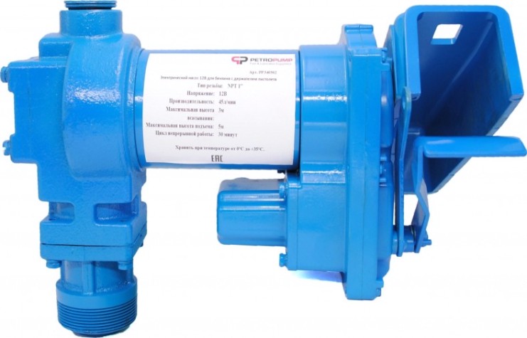Насос топливный электрический Petropump DCEX56/75 12в для бензина с держателем пистолета, 45 л/мин [PP340502]