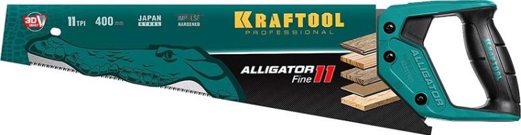 Ножовка по дереву KRAFTOOL "Alligator 11" для точного реза 400 мм, 11 tpi 3d зуб, [15203-40]