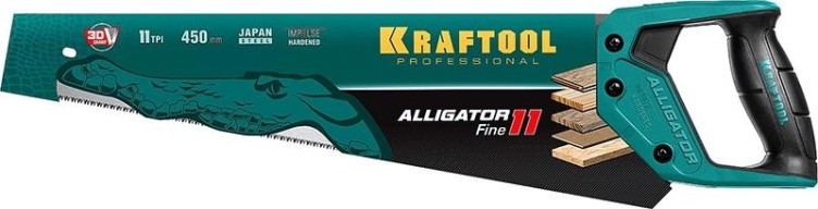 Ножовка по дереву KRAFTOOL "Alligator 11" для точного реза 450 мм, 11 tpi 3d зуб, [15203-45]