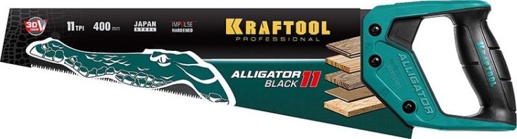 Ножовка по дереву KRAFTOOL "Alligator BLACK" для точного реза 400 мм, 11 tpi 3d зуб, [15205-40]