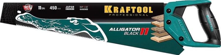 Ножовка по дереву KRAFTOOL "Alligator BLACK" для точного реза 450 мм, 11 tpi 3d зуб, [15205-45]