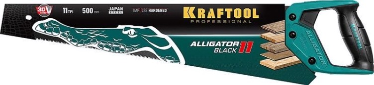 Ножовка по дереву KRAFTOOL "Alligator BLACK" для точного реза 500 мм, 11 tpi 3d зуб, [15205-50]