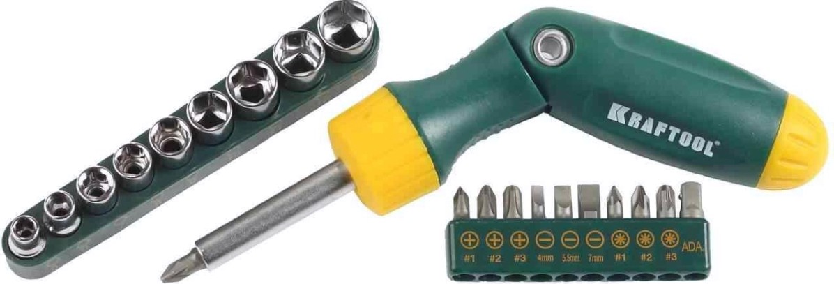 Отвертка реверсная рычажная KRAFTOOL "BIT LOCK" со вставками 21 предмет 26151-H21 [26151-H21]