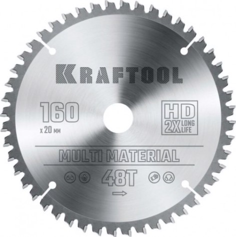 Пильный диск по алюминию KRAFTOOL 160х20мм 48T Multi Material [36953-160-20]