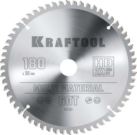 Пильный диск по алюминию KRAFTOOL Multi Material 180х30мм 60T [36953-180-30]