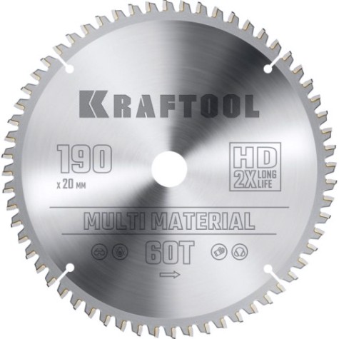 Пильный диск по алюминию KRAFTOOL Multi Material 190х20мм 60T [36953-190-20]