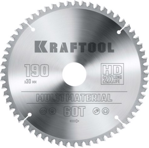 Пильный диск по алюминию KRAFTOOL Multi Material 190х30мм 60T [36953-190-30]